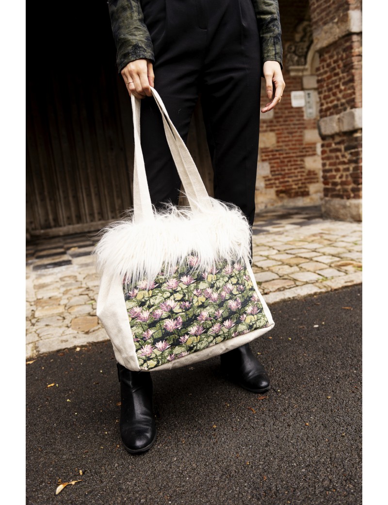 Sac cabas motif floral en fausse fourrure toute douce ALINE