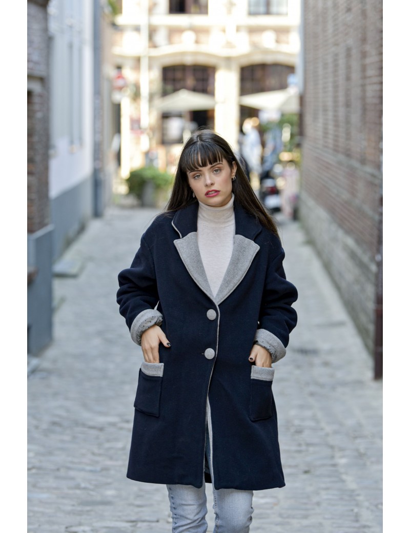 Oversized midnight blue wool coat ALINE